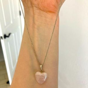 Rose quartz heart necklace with silver chain